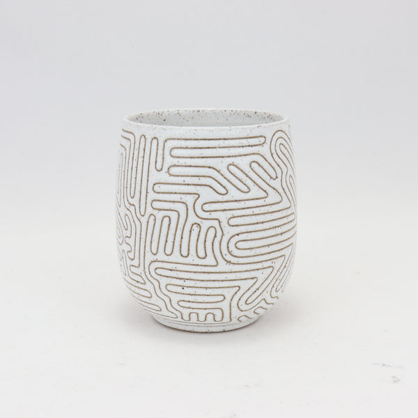 Cup - 13 oz / 385 ml, Taped Design on Speckled Clay 4 in / 10 cm Tall