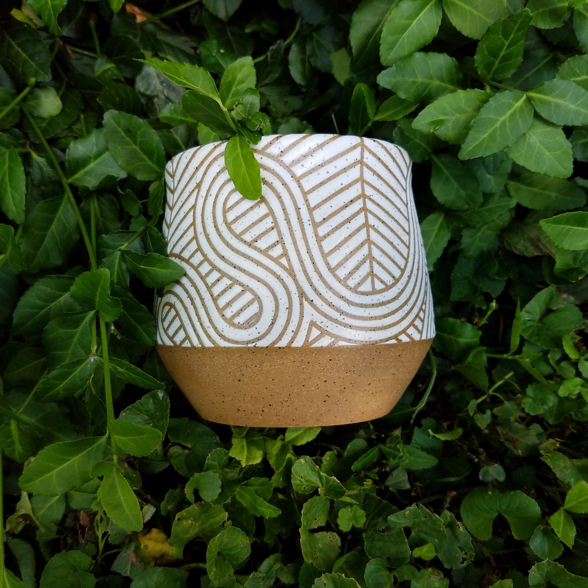 Small Planter - White on Speckled Clay