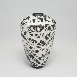 Raku Vase with White Spatter Glaze (9 in / 23 cm tall)