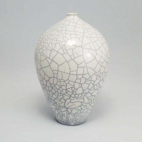 Raku Vase with White Crackle (9 in / 23 cm tall)