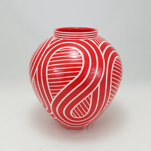 Red on White Porcelain Vase  (8 in / 20 cm tall)