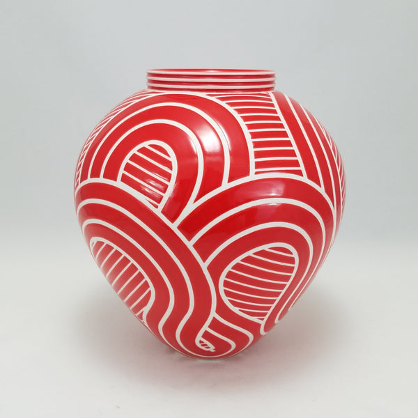 Red on White Porcelain Vase  (8 in / 20 cm tall)