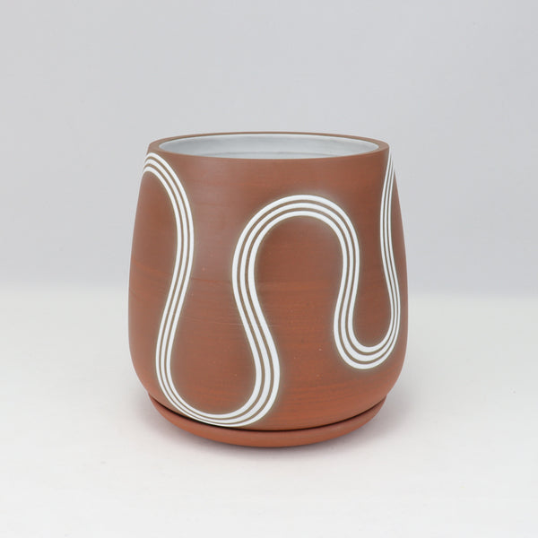 Wavy Planter on Red Clay, 5.75 in / 14.5 cm Tall
